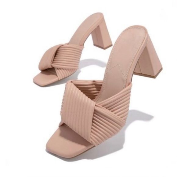 !! NEW !! Sustainable Square Toe Block Heel Mules in Blush - Picture 12 of 12